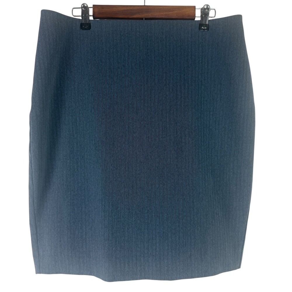 Express Blue Gray Subtle Striped Pencil Skirt Women's 14 Lined Back Zip Vent